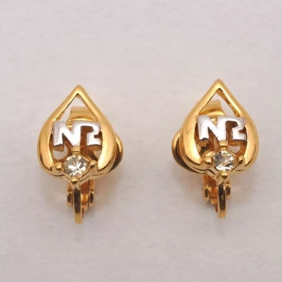 NINA RICCI Vintage Clip-on Rhinestone Gold Earrings | PRELOVED!!!⭐️💛👑 - Picture 1 of 16